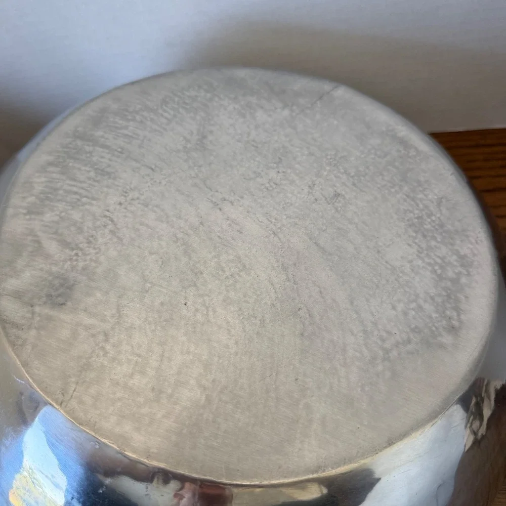 Vintage‎ Polished Aluminum Serving Bowl Organic Wavy Rim Silver Centerpiece 14in